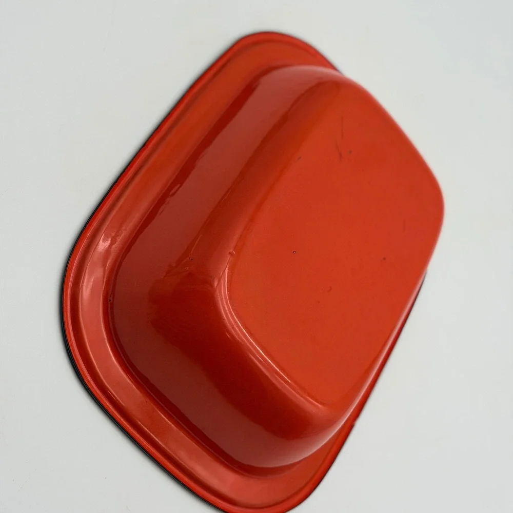 Vintage Orange Enamelware Loaf Pan Rectangular Baking Dish Black Trim 10.5 Inch